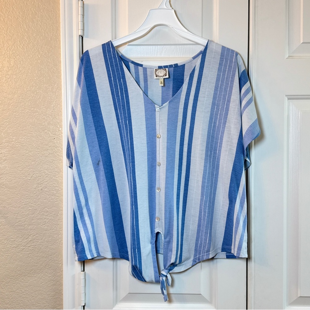 TruSelf Blue & White Striped Tie Front Light Weight‎ Women's Top, sz XL
